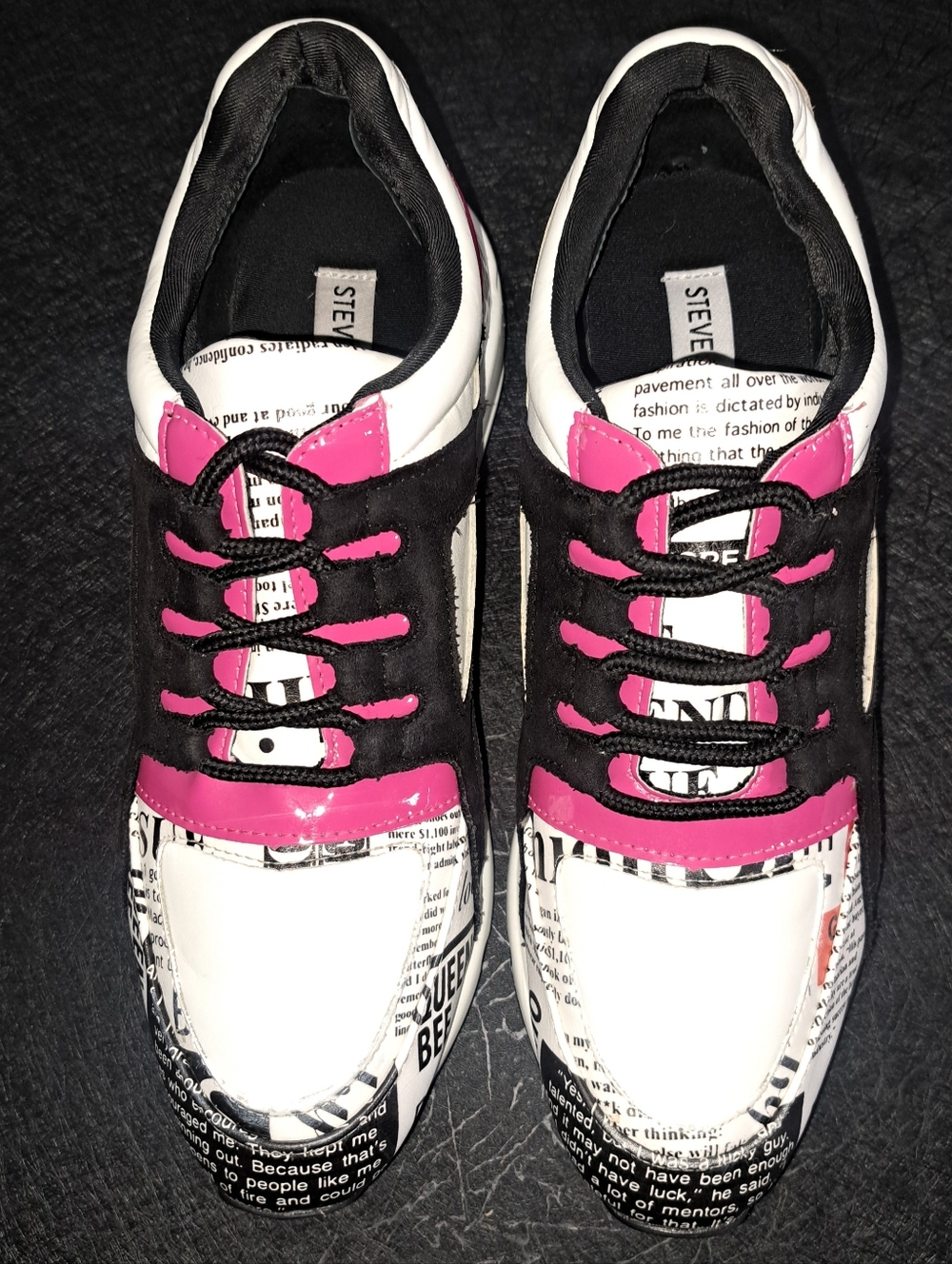 Steve Madden Newspaper Print Cliff Hanger Wedge Sneakers , Size 10M